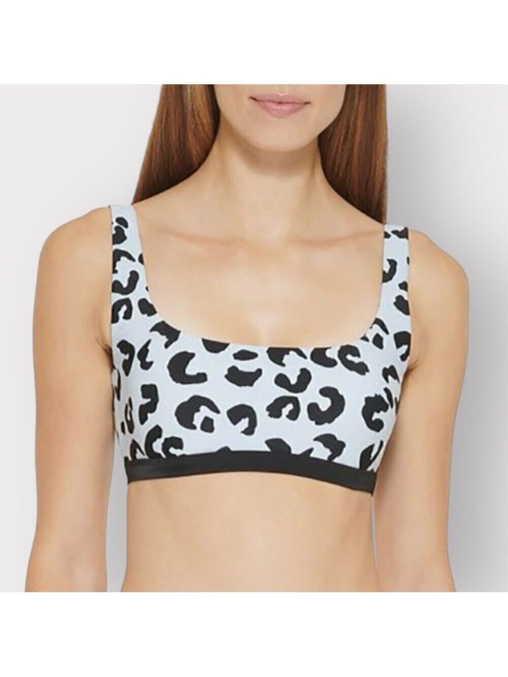 DKNY NEW Leopard Bralette Bikini Crop Top Swim Womens sz L Pastel Blue Black NWT